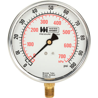 4" dial , liquid filled, 1/4" bottom, 0-100PSI