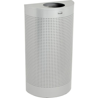 Rubbermaid® Silhouette SH12E Half Round Open Top Receptacle w/Liner, 12 Gal. - Silver Metallic