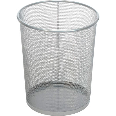 Rubbermaid® Round Steel Wire Mesh Wastebasket, Silver, 5 Gal., FGWMB20SLV