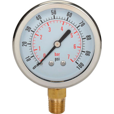 Dynamic 2-1/2 " Fluid Glycerine Filled Pressure Gage Stem 100 PSI