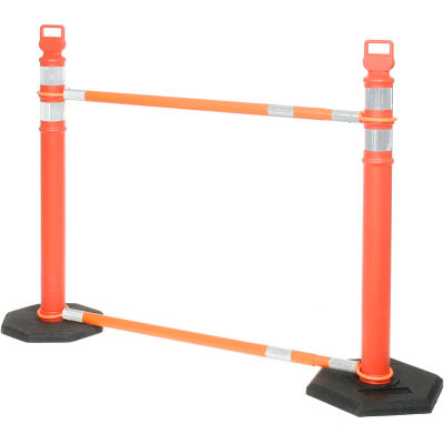 Retractable Cone Bar Barricade System, 2 Delineators, 2 Cone Bars, 2 10Lb Bases
