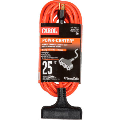 Carol 00691.63.04 25' Outdoor Powr-Center ® Extension Cord, 14awg 15a/125v - Orange - Pkg Qty 6