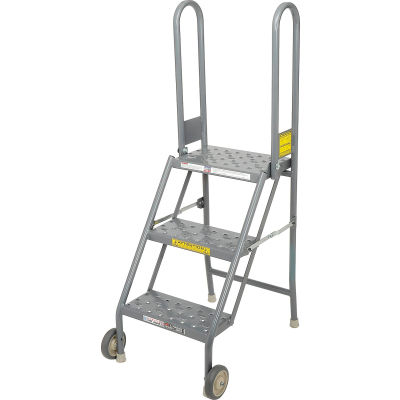 3 Step Folding Rolling Ladder Stand - Perforated Tread - KDMF103166