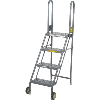 4 Step Folding Rolling Ladder Stand - Perforated Tread - KDMF104166