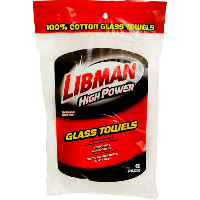 Libman Commercial High Power® 100% Cotton White Glass Towels, 6 Pack - 592