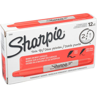 Sharpie® Twin-Tip Permanent Marker, Fine/Ultra Point, Red Ink - Pkg Qty 12
