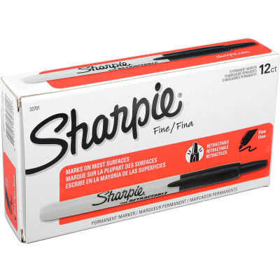 Sharpie® Retractable Permanent Marker, Fine Point, Black Ink - Pkg Qty 12