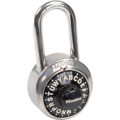 Master Lock® No. 1572LF 3-Letter Combo Padlock 1-1/2" Inside Shackle, Control Chart, Blk Dial - Pkg Qty 6