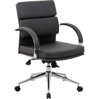 Boss Executive Office Chair with Arms - Vinyl - Mid Back - Black