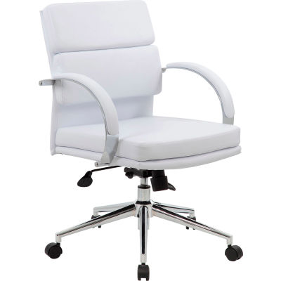 Boss Executive Office Chair with Arms - Vinyl - Mid Back - White