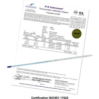 H-B® B60780-0500 DURAC Plus ASTMS64F-03 Calibrated Liquid-In-Glass Thermometer, 77/131°F