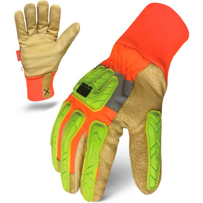 Ironclad EXO-HVIP5-05-XL EXO Hi-Viz Insulated Leather Gloves, Cut 5, 1 Pair, Tan/Hi-Viz Orange, XL