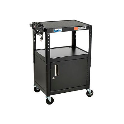Steel Cart, Adj. 26" To 42" w/ Locking Security Cabinet And Electric