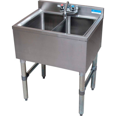 BK Resources BKUBW-224S, Stainless Steel Underbar 2-Comp Sink-24"Lx18-1/4"Wx32-1/2"H