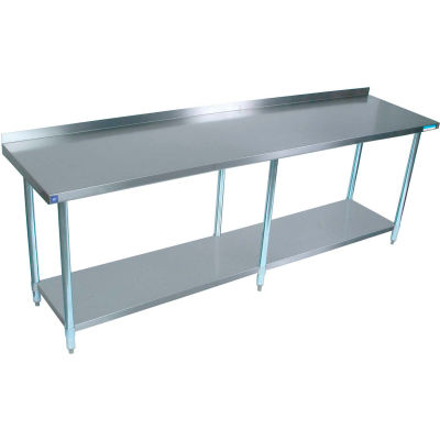 BK Resources Workbench W/Undershelf, 18 Ga. 430 Series Stainless, 1-1/2" Backsplash, 96"Wx18"D