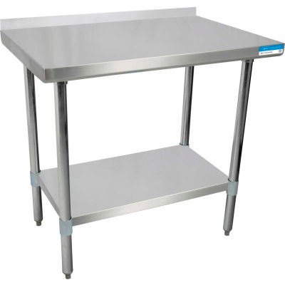 BK Resources Workbench W/Undershelf, 18 Ga. 430 Series Stainless, 1-1/2" Backsplash, 48"Wx24"D