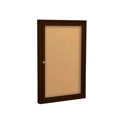 Balt® Outdoor Enclosed Bulletin Board Cabinet,1-Door 24"W x 36"H, Coffee Trim, Natural Cork
