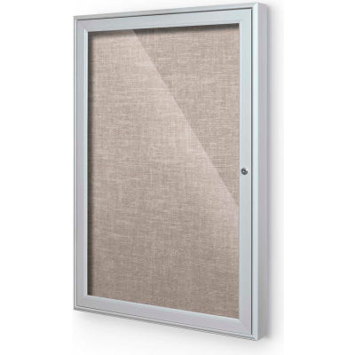 Balt® Outdoor Enclosed Bulletin Board Cabinet,1-Door 24"W x 36"H, Silver Trim, Gray
