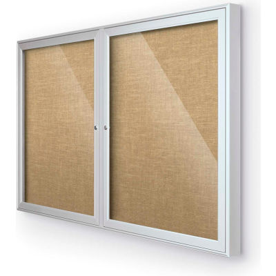 Balt® Indoor Enclosed Bulletin Board Cabinet,2-Door 60"W x 36"H, Silver Trim, Natural