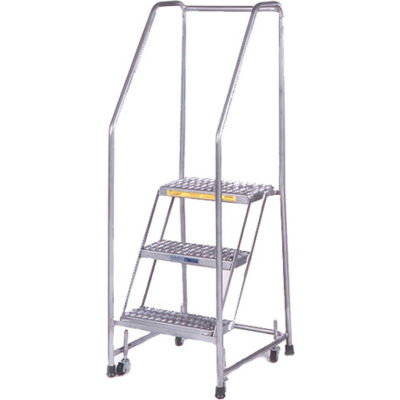 Ribbed 4 Step 18"W Aluminum Rolling Ladder 10"D Top Step, Spring Loaded - A4SH