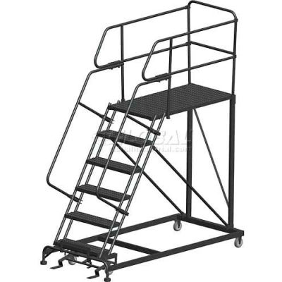 6 Step Heavy Duty Steel Mobile Work Platform W/ Handrails - 36" x 60" Platform - SEP6-36-60PD