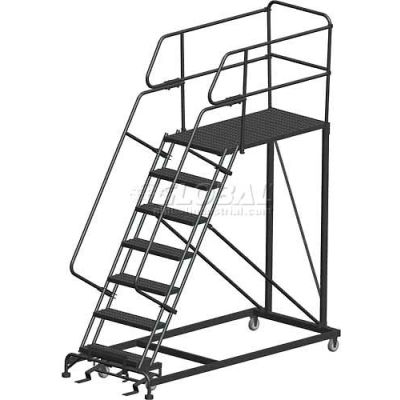 7 Step Heavy Duty Steel Mobile Work Platform W/ Handrails - 36" x 36" Platform - SEP7-3636PD
