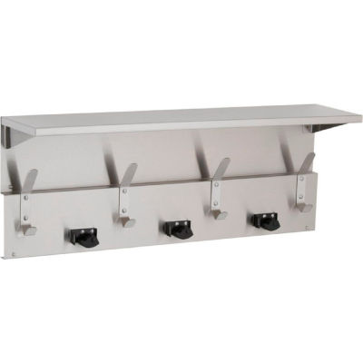 Bobrick Mop/Broom Holder w/ Hooks & Shelf, Stainless, 34", 4 Hooks/3 Prongs - B239x34