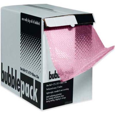 Anti-Static Bubble Roll with Dispenser Pack 24" x 65' x 1/2", Pink, 1 Roll