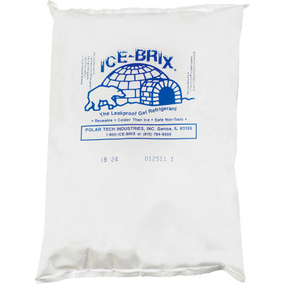 Ice-Brix Cold Packs, 24 Oz., 8"L x 6"W x 1-1/4"H, White/Blue, 24/Pack