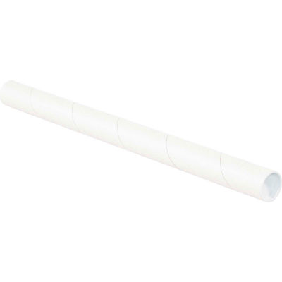 Mailing Tubes With Caps, 1-1/2" Dia. x 12"L, 0.06" Thick, White, 50/Pack
