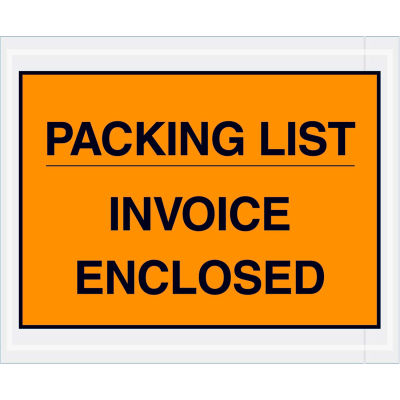 Full Face Envelopes - "Packing List/Invoice Enclosed" 4-1/2 x 5-1/2" Orange - 1000/Case