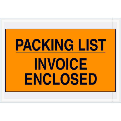 Full Face Envelopes - "Packing List/Invoice Enclosed" 7 x 10" Orange - 1000/Case