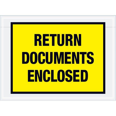 Full Face Envelopes - "Return Documents Enclosed" 7-1/2 x 5-1/2" Yellow - 1000/Case