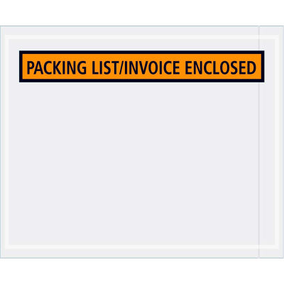 Panel Face Envelopes - "Packing List/Invoice Enclosed" 4-1/2 x 5-1/2" Orange - 1000/Case