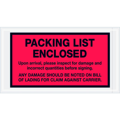 Full Face Envelopes - "Packing List Enclosed" 5-1/2 x 10" Red - 1000/Case