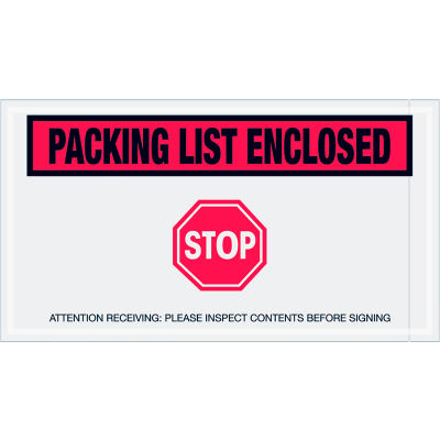 Panel Face Envelopes - "Packing List Enclosed" 5-1/2 x 10" Red - 1000/Case