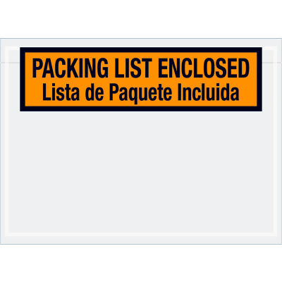 Panel Face Bilingual Envelopes - "Packing List Enclosed" Orange 7-1/2 x 5-1/2" - 1000/Case
