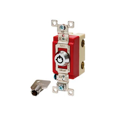 Bryant 4902RKL Barrel Key Switch, Double Pole, 20A, 120/277V AC, Rotary Locking