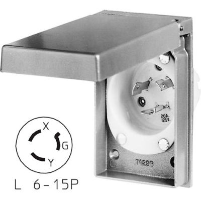 Bryant 70620MBWP Weather Protective Power Inlets, L6-20, 20A, 250V, Aluminum