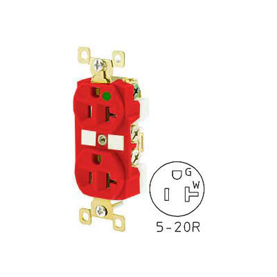 Bryant BRY8300RED TECHSPEC® Hospital Grade Duplex Receptacle, 20A, 125V, Red, Self Ground
