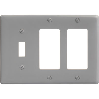 Bryant NP1262GY Toggle Styleline Combo Plate, 3-Gang, Standard, Gray Nylon, 1 Toggle