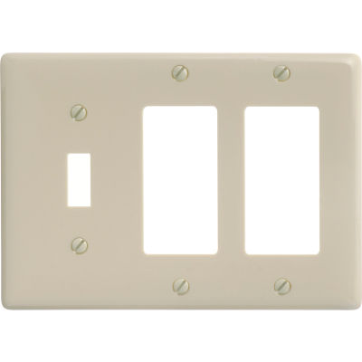 Bryant NP1262I Toggle Styleline Combo Plate, 3-Gang, Standard, Ivory Nylon, 1 Toggle
