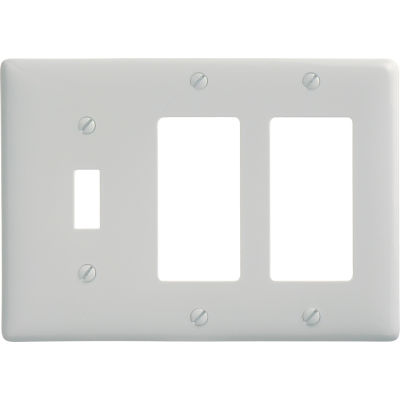 Bryant NP1262W Toggle Styleline Combo Plate, 3-Gang, Standard, White Nylon, 1 Toggle