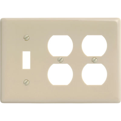Bryant NP182I Toggle Duplex Combo Plate, 3-Gang, Standard, Ivory Nylon