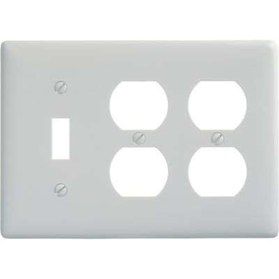 Bryant NP182W Toggle Duplex Combo Plate, 3-Gang, Standard, White Nylon