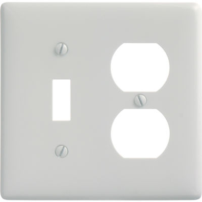 Bryant NP18W Toggle Duplex Combo Plate, 2-Gang, Standard, White Nylon