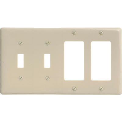 Bryant NP2262I Toggle Styleline Combo Plate, 4-Gang, Standard, Ivory Nylon, 2 Toggle
