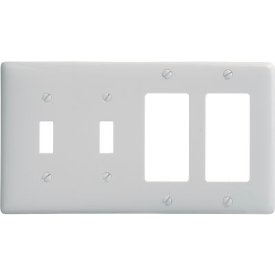 Bryant NP2262W Toggle Styleline Combo Plate, 4-Gang, Standard, White Nylon, 2 Toggle