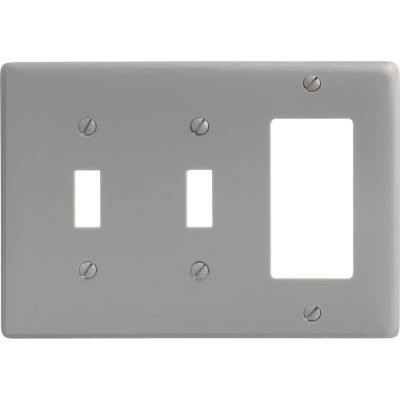 Bryant NP226GY Toggle Styleline Combo Plate, 3-Gang, Standard, Gray Nylon, 2 Toggle