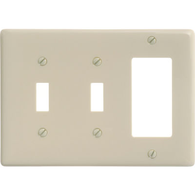 Bryant NP226I Toggle Styleline Combo Plate, 3-Gang, Standard, Ivory Nylon, 2 Toggle